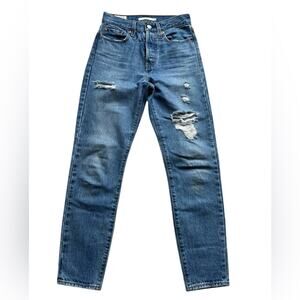 Levi’s distressed wedgie jeans blue denim size women’s 24 high rise straight leg